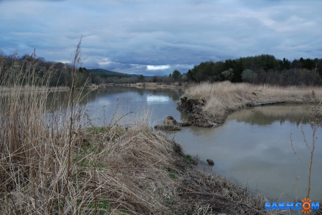 Японская ЖД насыпь через старое русло реки Углегорки