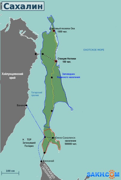 Сахалин ноглики карта